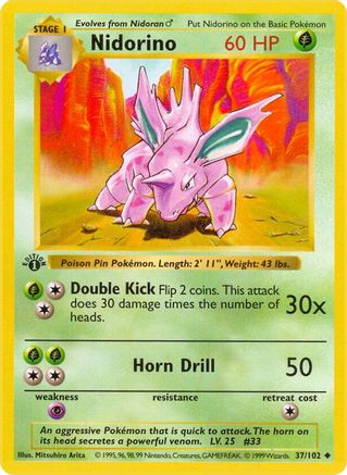Nidorino 037/102  - Unlimited Base Set Shadowless - Uncommon