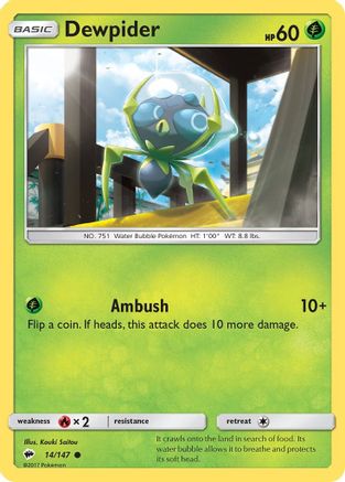 Dewpider 014/147  - Reverse Holofoil SM  Burning Shadows - Common