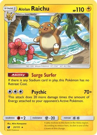 Alolan Raichu 031/111  - Reverse Holofoil SM  Crimson Invasion - Holo Rare