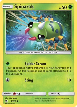 Spinarak 009  - Reverse Holofoil SM  Lost Thunder - Common