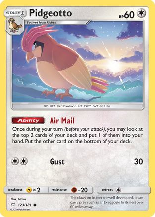 Pidgeotto 123/181  - Reverse Holofoil SM  Team Up - Common