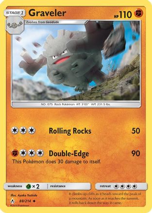 Graveler 088  - Reverse Holofoil SM  Unbroken Bonds - Uncommon