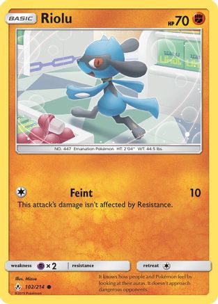 Riolu 102/214  - Reverse Holofoil SM  Unbroken Bonds - Common