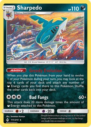 Sharpedo 111/214  - Reverse Holofoil SM  Unbroken Bonds - Rare