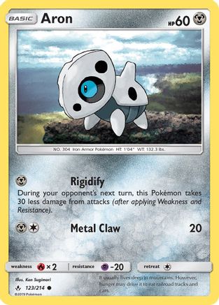 Aron 123/214  - Reverse Holofoil SM  Unbroken Bonds - Common
