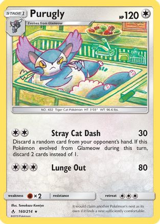 Purugly 160/214  - Reverse Holofoil SM  Unbroken Bonds - Rare