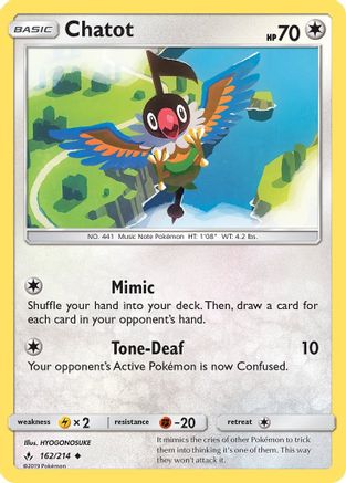 Chatot 162  - Reverse Holofoil SM  Unbroken Bonds - Uncommon