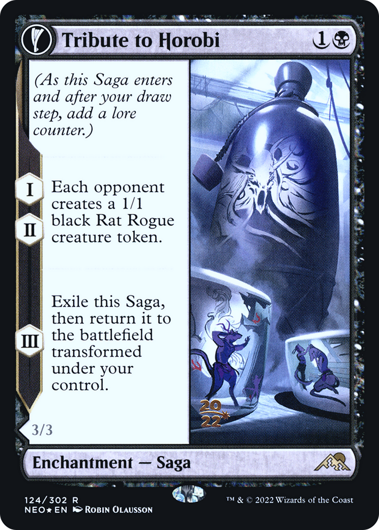 Tribute to Horobi // Echo of Death's Wail (PRE-124) - Kamigawa: Neon Dynasty Promos: (fandfc, enchantment) Foil