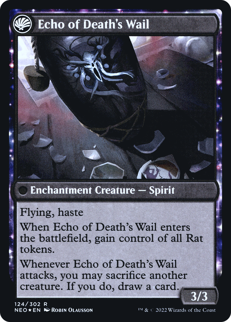 Tribute to Horobi // Echo of Death's Wail (PRE-124) - Kamigawa: Neon Dynasty Promos: (fandfc, enchantment) Foil