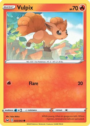 Vulpix 022/202  - Reverse Holofoil SWSH01 Sword & Shield Base Set - Common