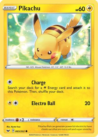 Pikachu 065/202  SWSH01 Sword & Shield Base Set - Common