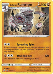 Galarian Runerigus 102/192  SWSH02 Rebel Clash - Rare