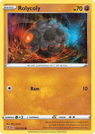 Rolycoly 105/192  - Reverse Holofoil SWSH02 Rebel Clash - Common