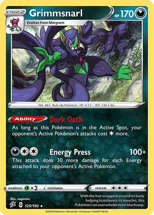 Grimmsnarl 125/192  - Reverse Holofoil SWSH02 Rebel Clash - Holo Rare