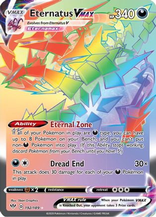 Eternatus VMAX (Secret) 192/189  - Holofoil SWSH03 Darkness Ablaze - Secret Rare