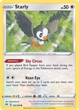 Starly 145/189  SWSH03 Darkness Ablaze - Common