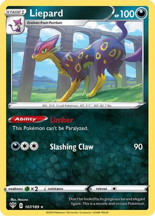Liepard 107/189  - Reverse Holofoil SWSH03 Darkness Ablaze - Rare