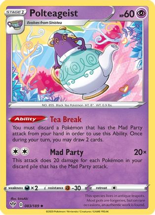 Polteageist 083/189  - Reverse Holofoil SWSH03 Darkness Ablaze - Uncommon