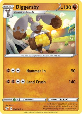 Diggersby 096/189  - Reverse Holofoil SWSH03 Darkness Ablaze - Rare