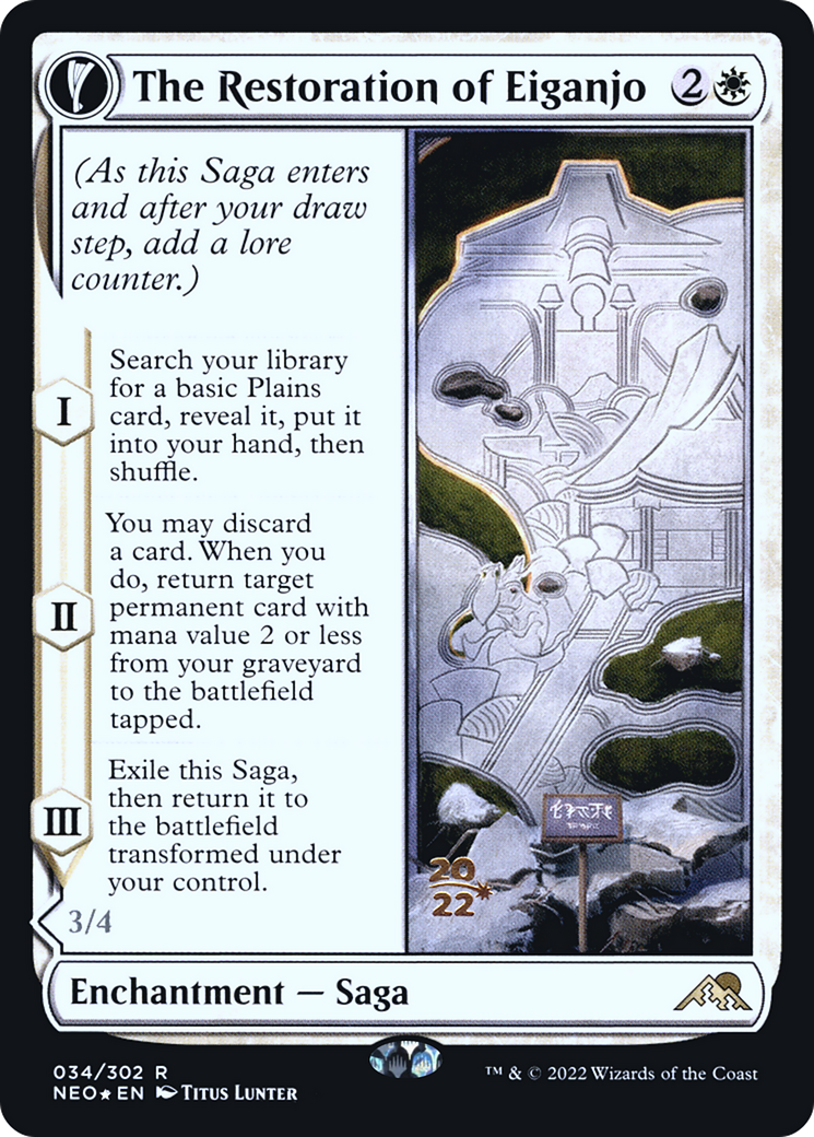 The Restoration of Eiganjo // Architect of Restoration (PRE-034) - Kamigawa: Neon Dynasty Promos: (fandfc, enchantment) Foil