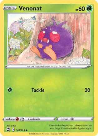 Venonat 001/195  - Reverse Holofoil SWSH12 Silver Tempest - Common