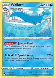 Wailord 038/195  - Reverse Holofoil SWSH12 Silver Tempest - Uncommon