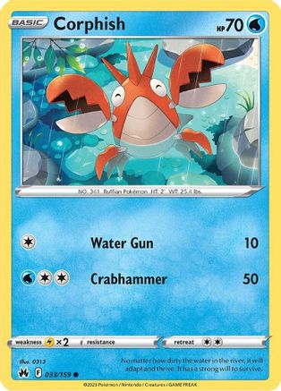 Corphish 033/159  - Reverse Holofoil Crown Zenith - Common