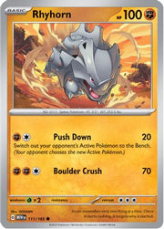 Rhyhorn 111/165  - Reverse Holofoil SV Scarlet & Violet 151 - Common