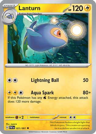 Lanturn 021/091  - Reverse Holofoil SV Paldean Fates - Uncommon