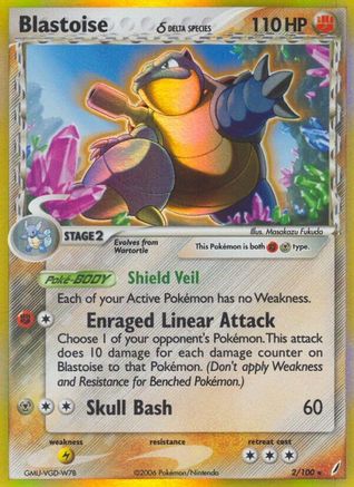 Blastoise (Delta Species) 002/100  - Reverse Holofoil Crystal Guardians - Holo Rare