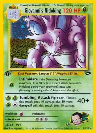Giovanni's Nidoking 007/132  - 1st Edition Holofoil Gym Challenge - Holo Rare