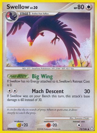 Swellow 073  - Reverse Holofoil Legends Awakened - Uncommon