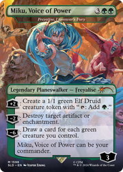 Freyalise, Llanowar's Fury (SLD-1598) - Secret Lair Drop / Miku, Voice of Power (Borderless) Foil