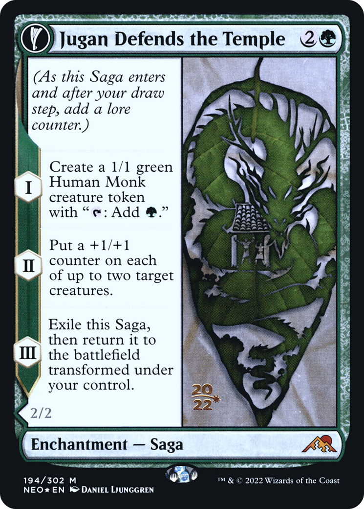 Jugan Defends the Temple // Remnant of the Rising Star (PRE-194) - Kamigawa: Neon Dynasty Promos: (fandfc, enchantment) Foil