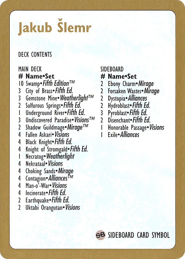 Jakub Šlemr Decklist (WCD-JS0B) - World Championship Decks 1997