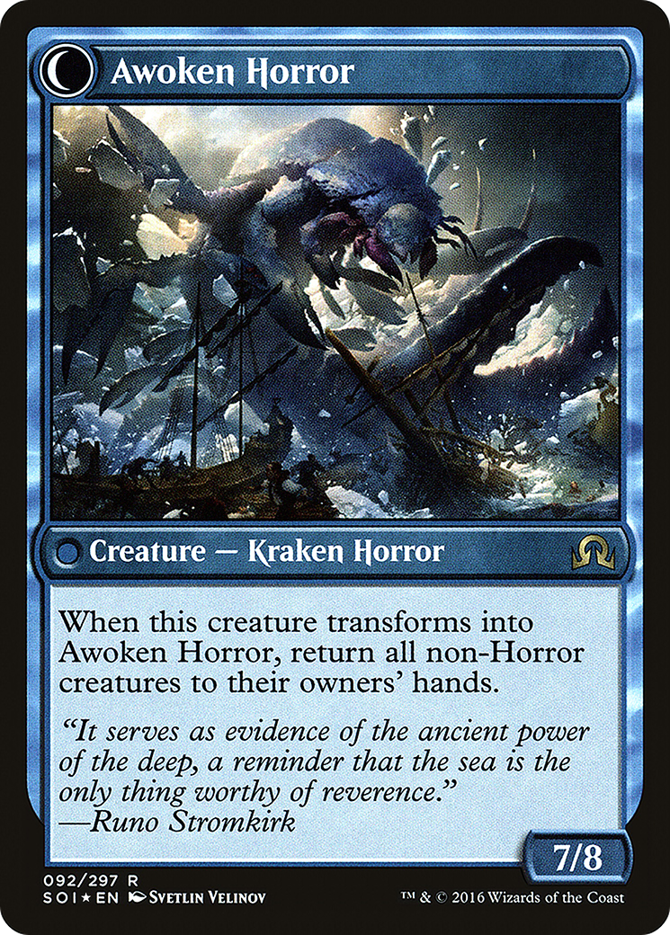 Thing in the Ice // Awoken Horror (PRE-092) - Shadows over Innistrad Promos: (Double Faced Transform) Foil